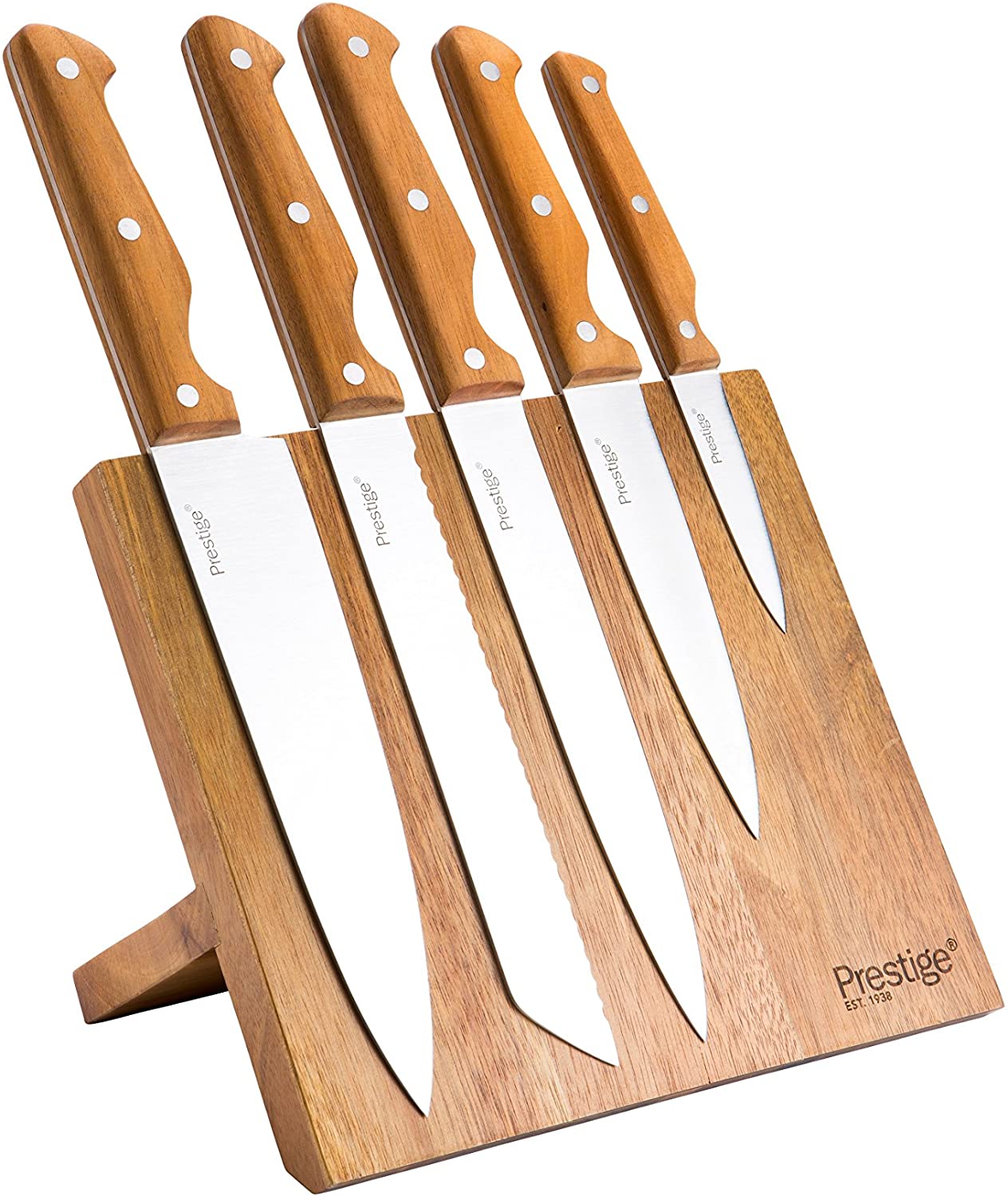 Prestige Stainless Steel and Acacia Wood Magnetic Knife Block, 6 pcs. Moments