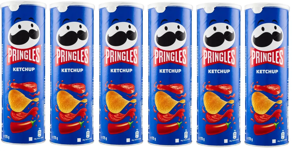 Pringles Ketchup (6 x 175 g) – der unwiderstehliche Snack-Klassiker in der praktischen Dose – knackige Chips mit Ketchup-Geschmack – Pop. Play. Eat.