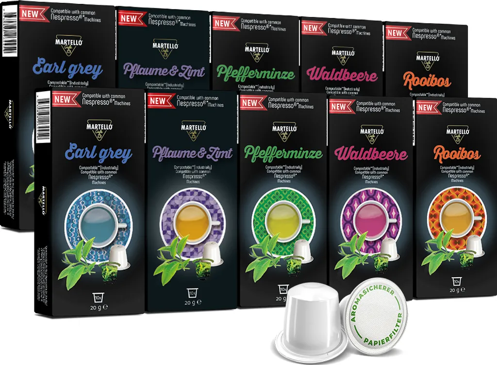 TRIAL SET 1 Tea Capsules - ONLY COMPATIBLE WITH NESPRESSO®* MACHINES - Capsules 100% industrially compostable - Fresh, aromatic leaves - 100 Capsules