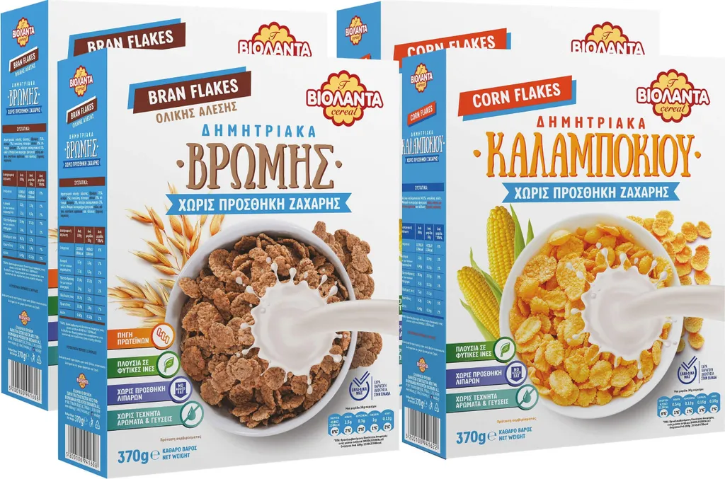 Sample set of 2 different types of oat flakes and corn breakfast cereals with no added sugar 1.48 kg from Greece