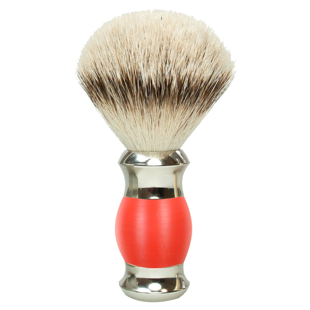Golddachs Shaving Brush Silver Tip Handle Color Red