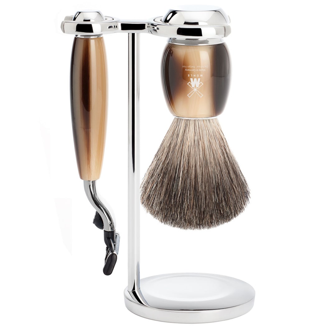 Muhle VIVO 3 pcs. Gillette® Mach3 Shaving set handles precious resin horn brown