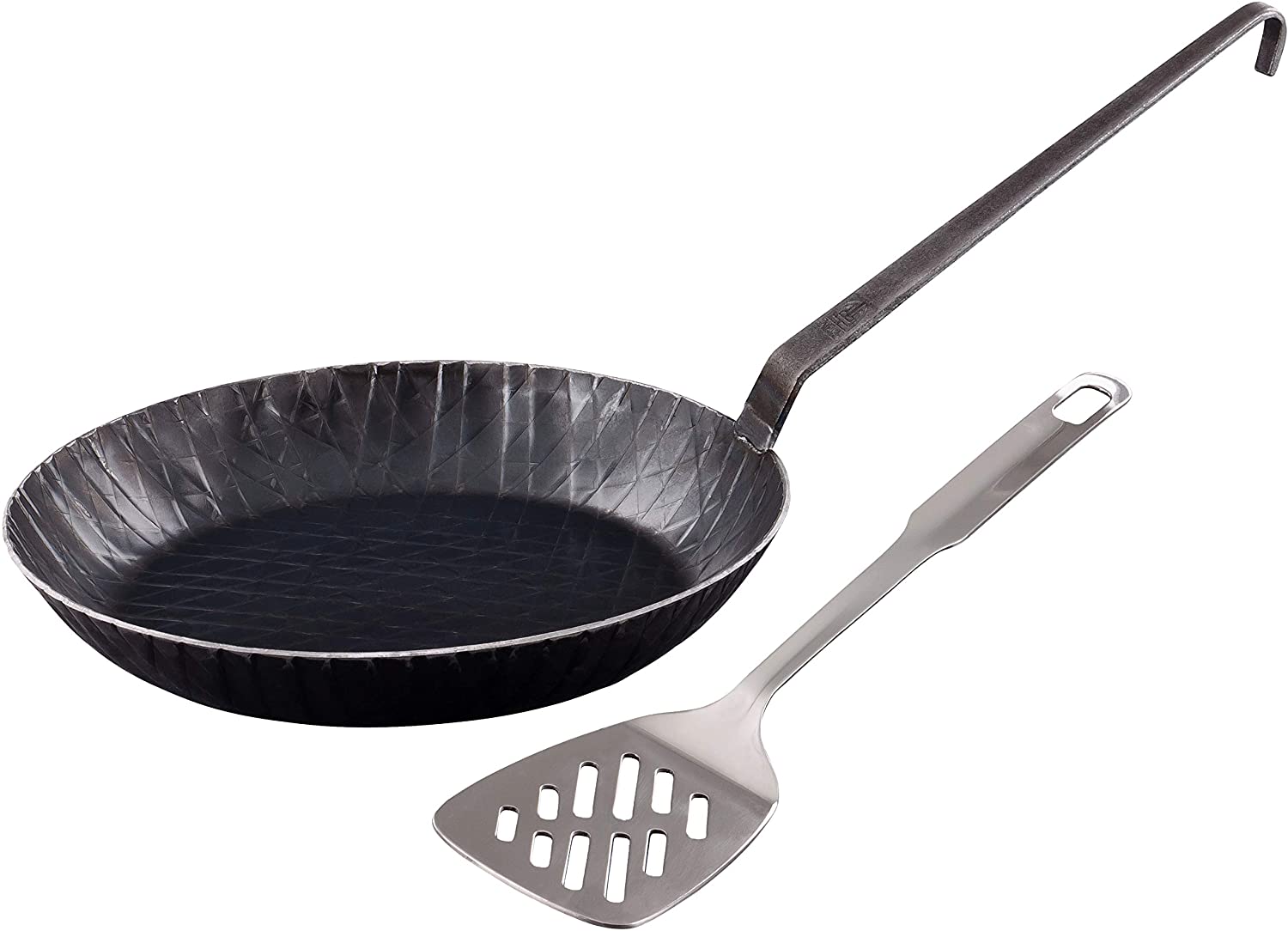 GRAWE Gräwe, Wrought Iron Frying Pan with Hook Handle, 28 cm in Diameter, Extra High Rim, Uncoated Professional Pan, Ø 28 cm