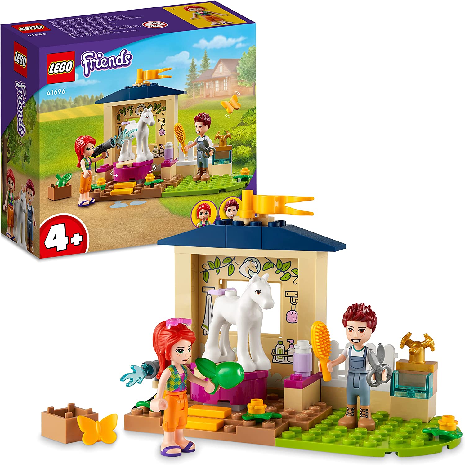 LEGO 41696 Friends Pony Care, Horse Stable with Horse Figure and Mia Mini Doll, Farm Toy for Children from 4 Years