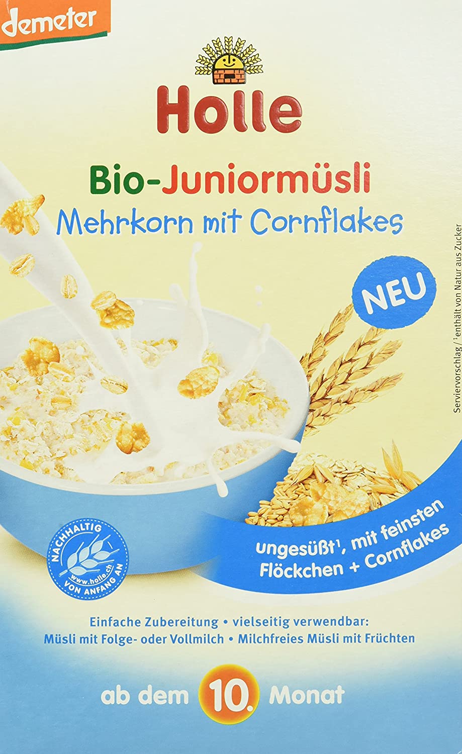 Holle Bio-Juniormüsli Mehrkorn mit Cornflakes, 4er Pack (4 x 250 g)