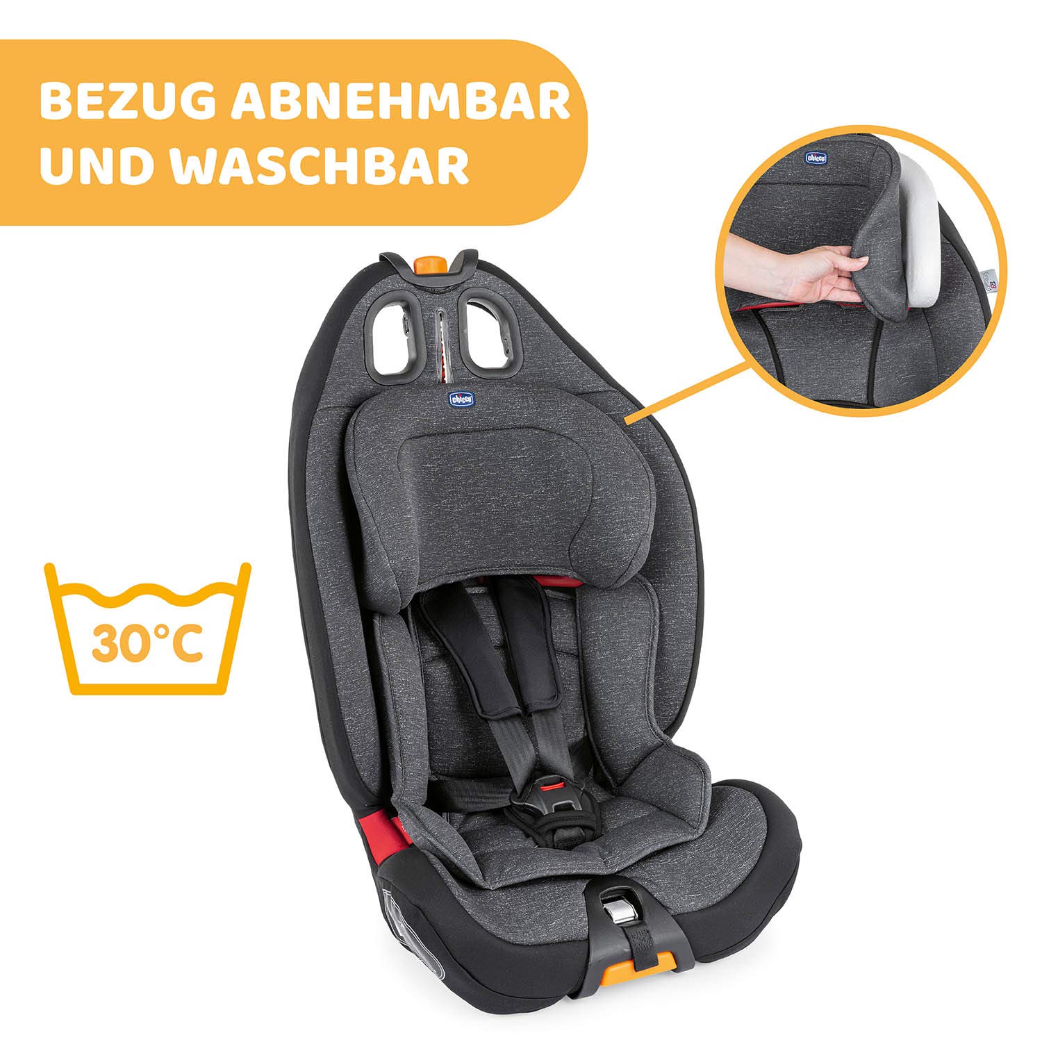Chicco Gro-Up 123 Adjustable Child Car Seat 9-36 kg, Group 1/2/3 from 9 Months to 12 Years, with Adjustable Headrest, Seat Reducer and Soft Padding