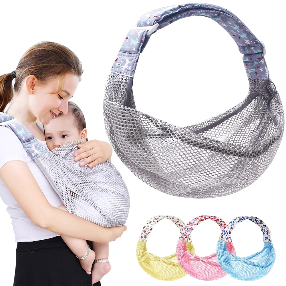 HINATAA Breathable Baby Carrier, Adjustable Baby Carrier Wrap, Quick Drying, 3D Mesh, Thick Shoulder Straps, Elastic for Summer, Pool, Beach, Carrying Newborn (Grey)
