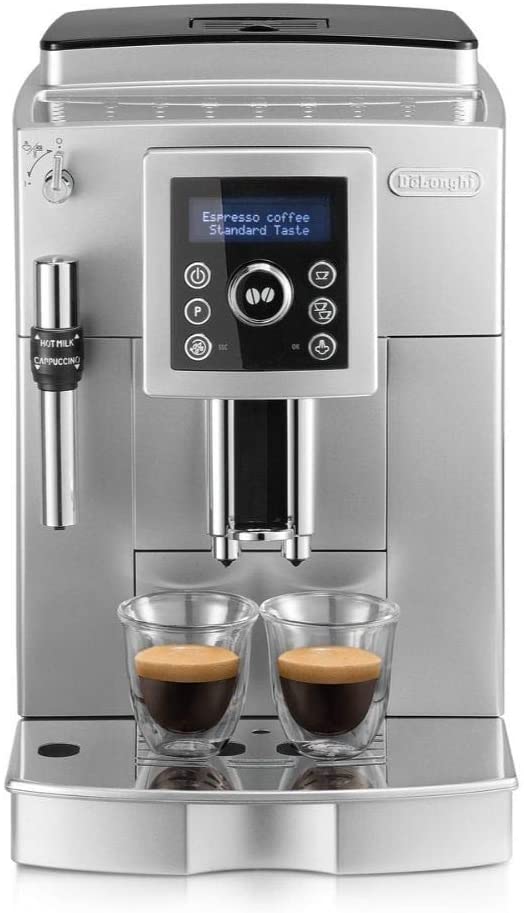 De’Longhi De\'Longhi ECAM 23.420.SB fully automatic coffee machine with milk frother for cappuccino, espresso direct selection button and digital display with plain text, 2-cup function, 1.8 liter water tank, silver / black