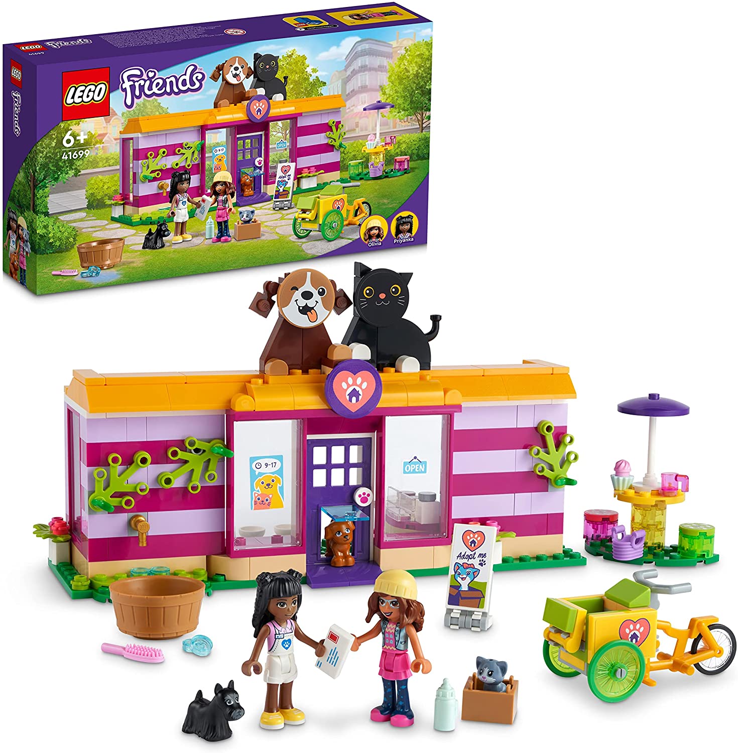 LEGO 41699 Friends Tieradoptionscafé, Heartlake City Spielset mit Tieren un