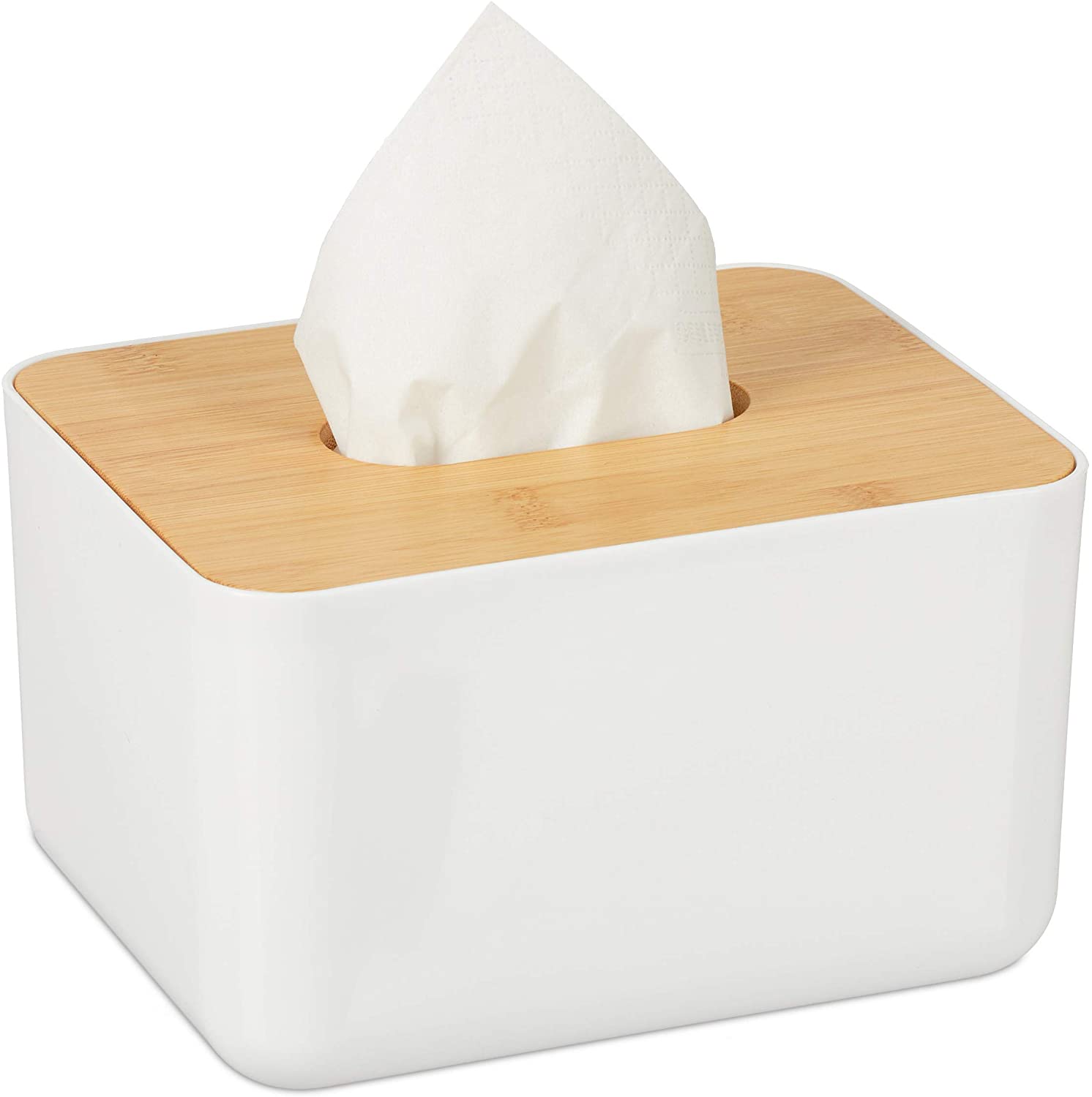 Relaxdays Tissue Box With Bamboo Lid For Bathroom Modern Design Plastic H X
