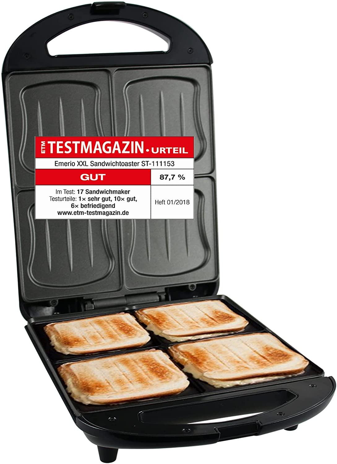 Emerio XXL Sandwich Toaster - Fits All Toast Sizes, Large Shells - No Leaks, No Smudges