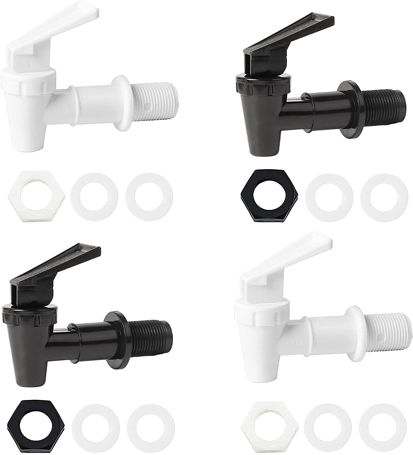 Drink Dispenser Tap, Pack of 4 Plastic Replacement Spigots, Water Dispenser Fridge Tap for Glass Containers, Beer Barrel, Coffee, Beer Wine Juice Drinking Fountain (Black + White)