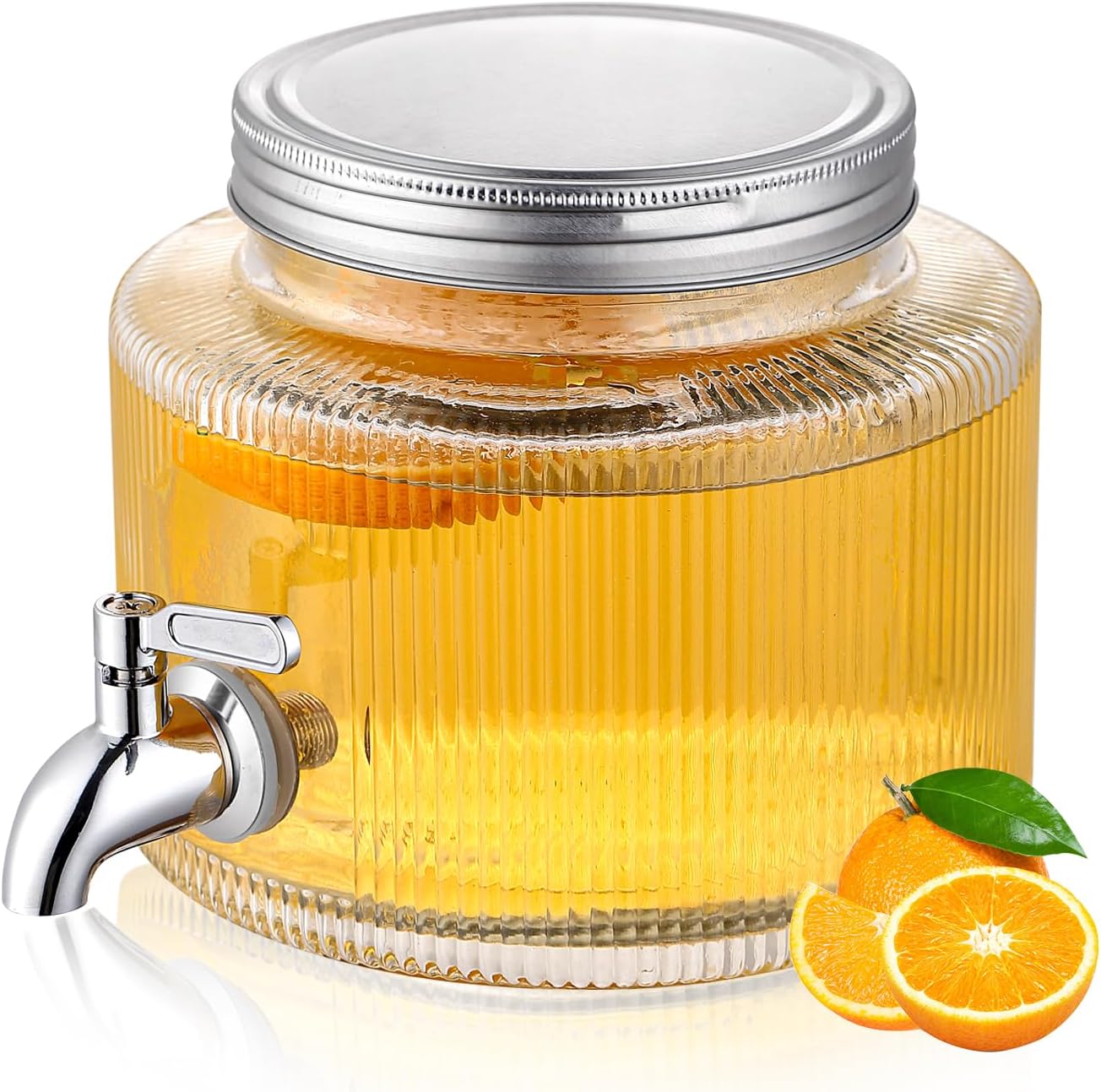 Beverage Dispenser for Fridge 2/3 Gallon (2.5L), ReaNea Glass Beverage Dispenser with Durable Stainless Steel Tap, Tap, Juice Jar with Lid, Mason Jar for Home