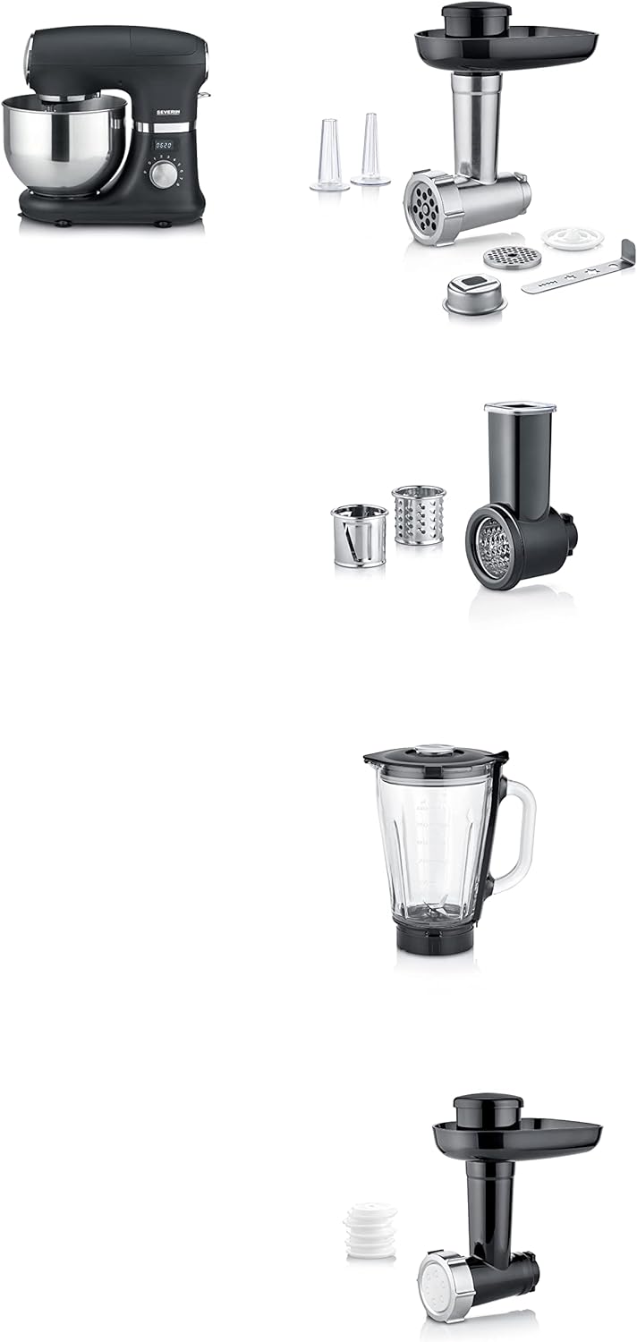 SEVERIN Food processor set with dough hook, flat stirrer and whisk including meat grinder attachment, vegetable cutter attachment, stand mixer attachment, pasta attachment (KM 3897 + ZB 5591 + 5592 + 5593 + 5594)