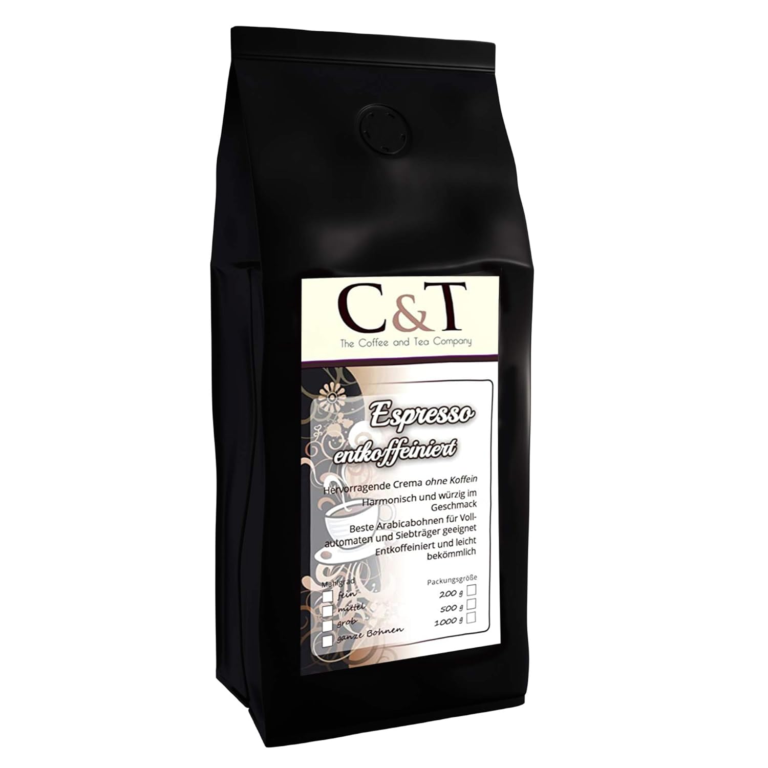 Coffee Beans Decaffeinated - OUR ESPRESSO Cream - 200 g Whole Beans - for Fully Automatic Coffee Machine, Fully Automatic Espresso Machine - Gentle Roasted Bean Coffee Low Acid Without Caffeine