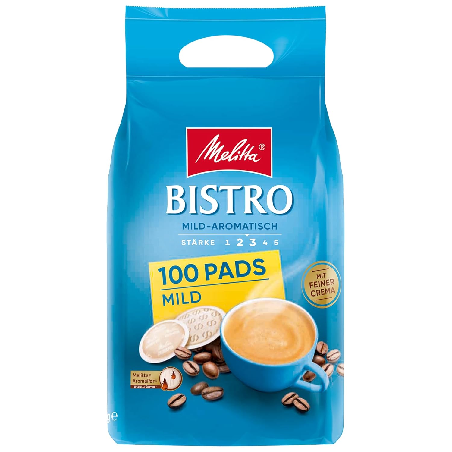 Melitta Café Bistro Roasted Coffee in Coffee Pads, 100 Pads, Coffee Pods for Pad Machine, Gentle Roasting, Roasted in Germany, Mild Aromatic