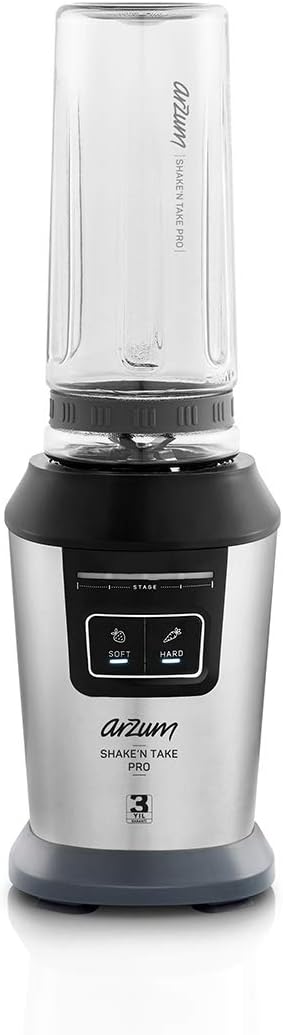 Arzum shake \ 'n Take Pro Personal Blender, Smoothie Maker to Go, 800 W, 600 ml BPA-Free Mixing Bottle, Stainless Steel Blades With Serrated Edge, Electric Shaker, Smoothie, Electric Shaker