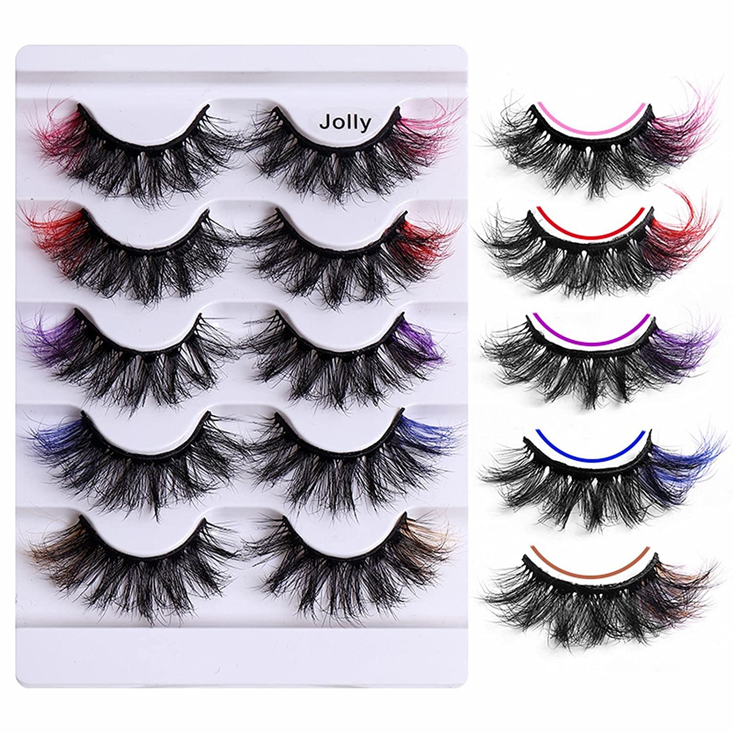 Generic 5 Pairs of 3D Colourful False Eyelashes, Like Volume Eyelash Extensions Look, Natural Artificial Eyelash Extensions Set, for Theme Party, Carnival, Cosplay Aake-Up Party, Stage Costume (F), 