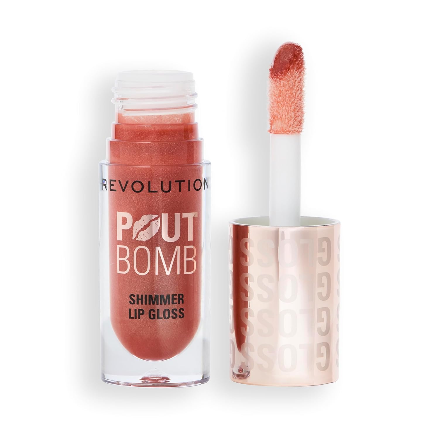 Revolution Pout Bomb Shimmer Gloss Lip Gloss with Hyaluronic Acid & Vanilla Fragrance, Nude Glow