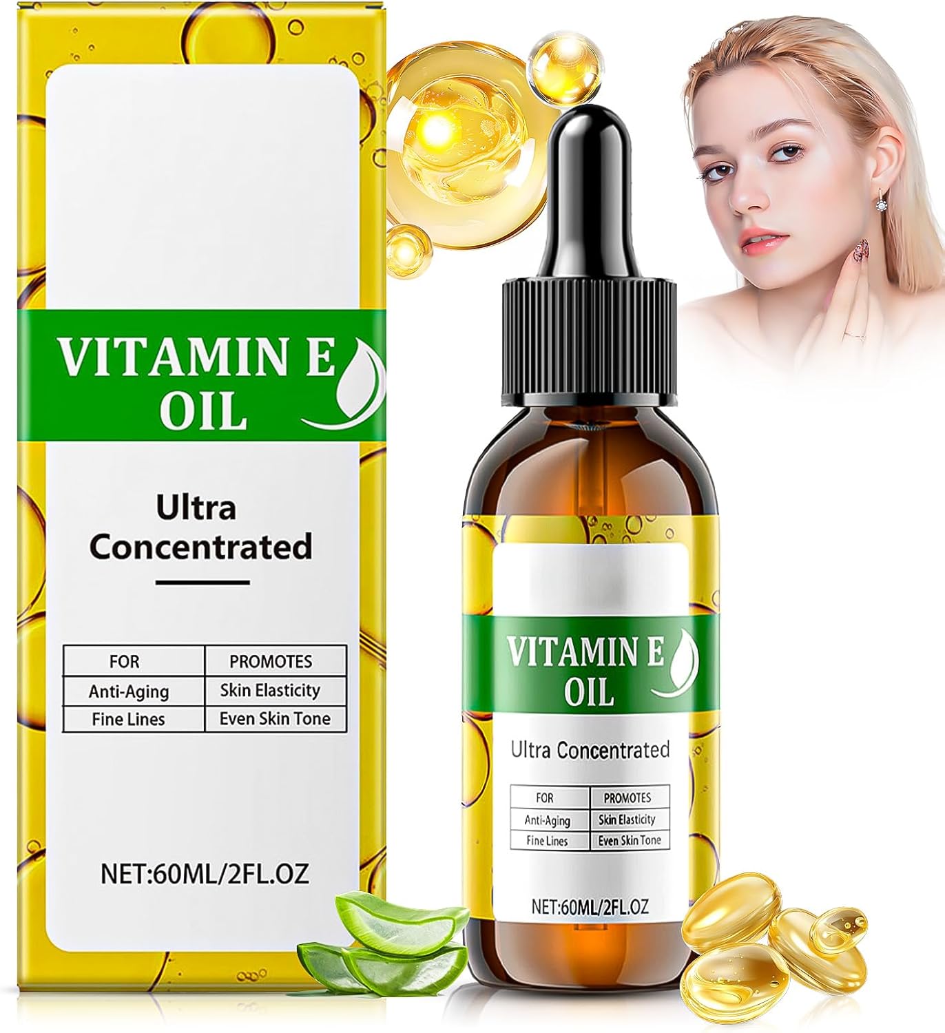 Organic Vitamin E Oil for Cosmetics, Vitamin E Oil, Vitamin E Serum, Firming Plumper Skin, Reducing Fine Lines, Vitamins E Oil Organic for All Skin Types, 60 ml