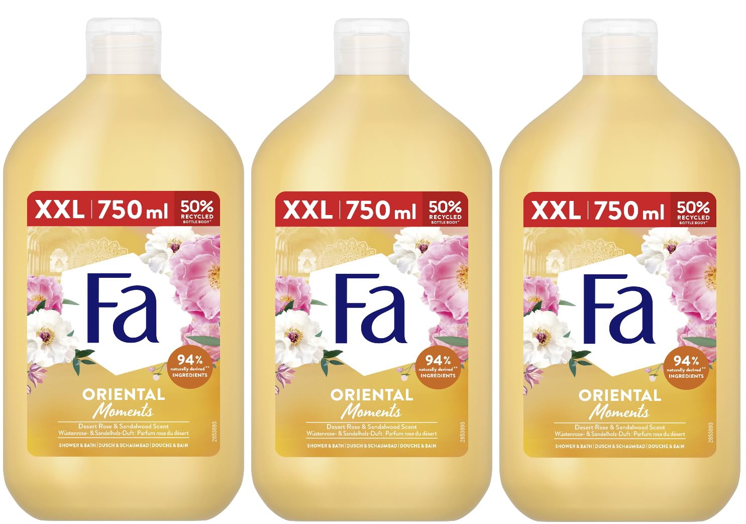 FA Oriental Moments Shower Gel (3 x 750 ml), Nourishing Shower Cream with Delicate Fragrance of Desert Rose and Sandalwood