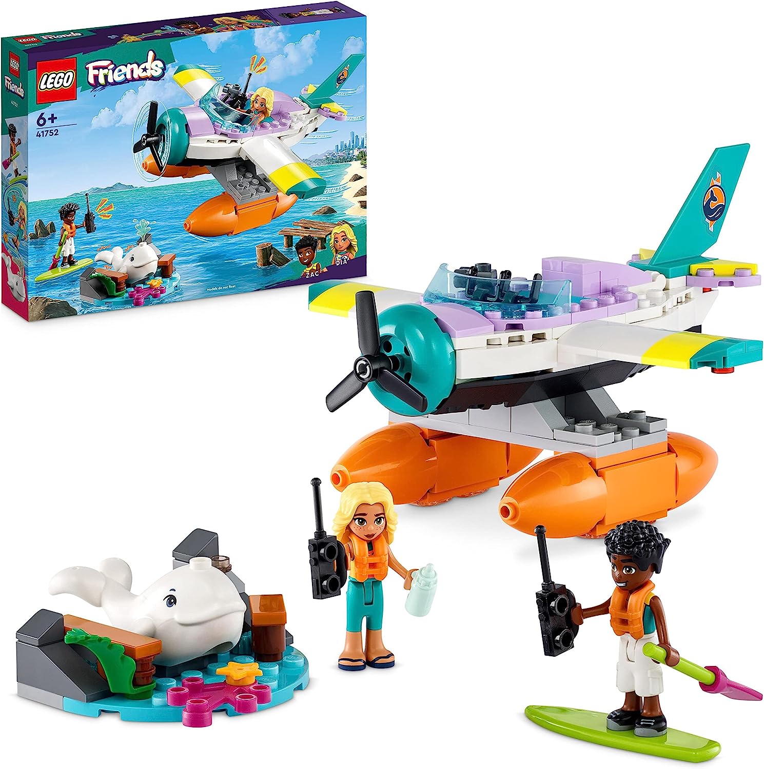 LEGO 41752 Friends Sea Rescue Plans, Aeroplane Toy with Whale Figure and Mini Dolls, Animal Care Gift for Birthdays, For Girls, Boys and Children from 6 Years
