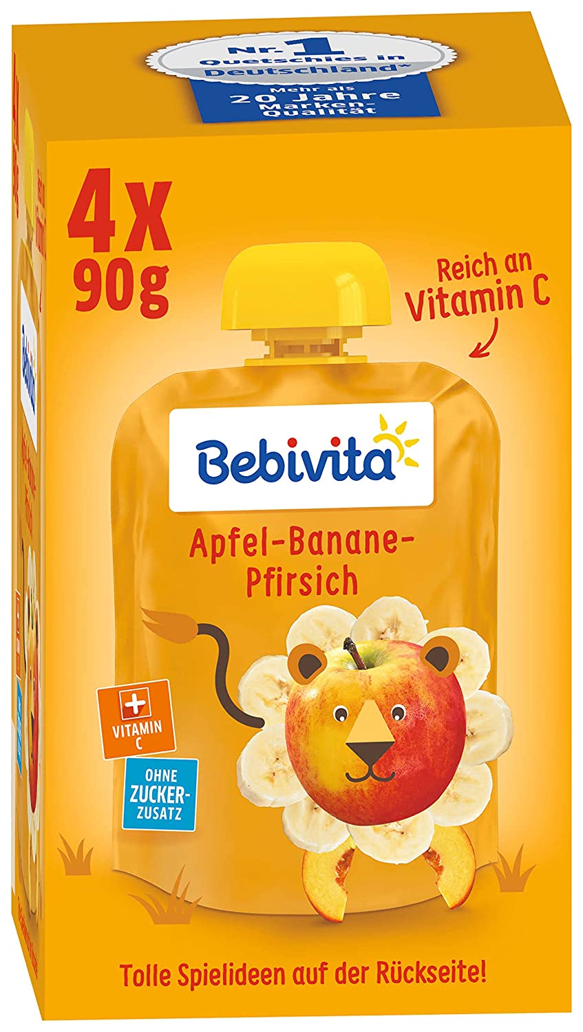Bebivita Kinder-Spaß, Apfel-Banane-Pfirsich, 4er Pack ( 4 x 4 x 90 g )