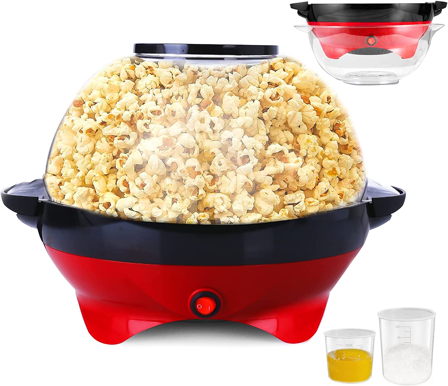 TLGREEN Popcorn Machine 5 L, Popcorn Machine with Sugar & Oil, 800 W Popcorn Maker for Home with Two Measuring Cups (30 ml, 100 ml) & Non-Stick Coating & Removable Heating Surface - Large Lid as Serving Bowl