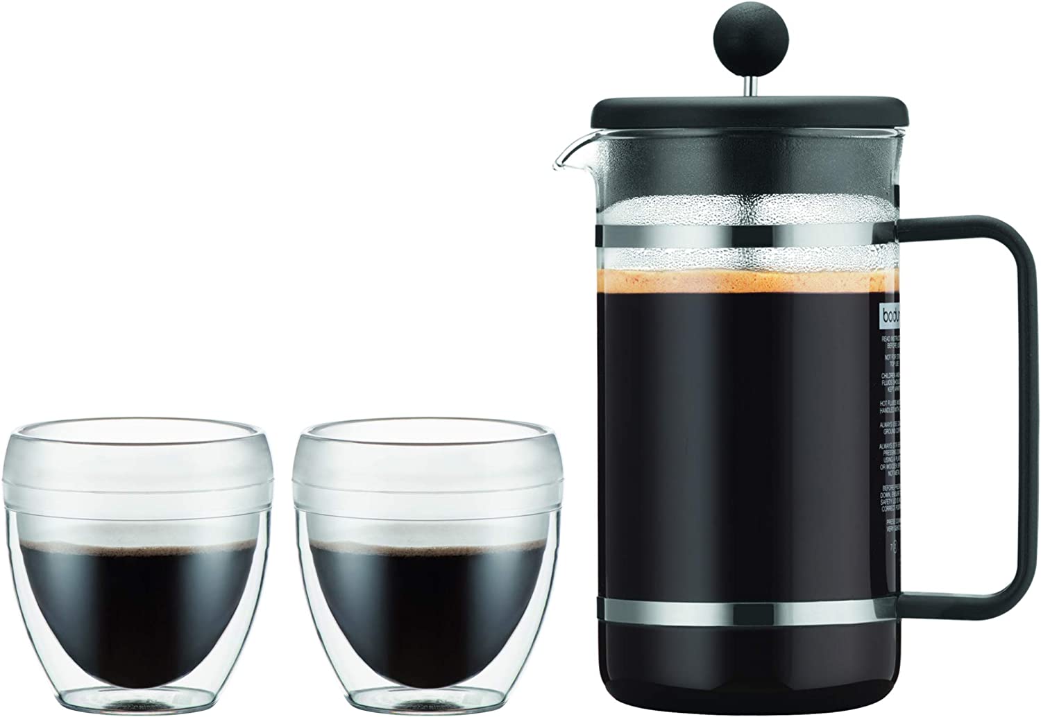 Bodum Bistro Set of 2 Pavina Outdoor Cups 0.25 L + Plastic Coffee Maker for 8 Cups, Black