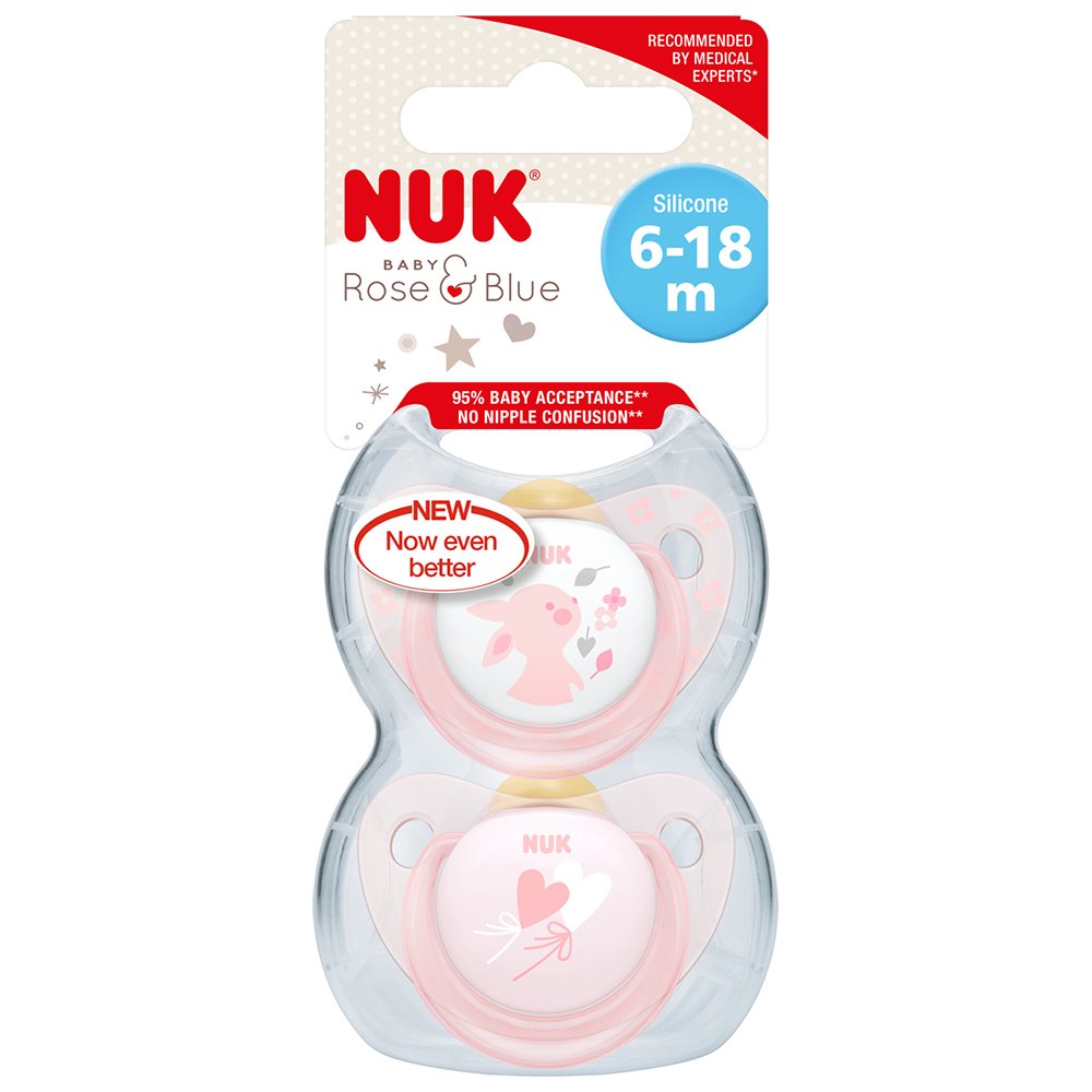 NUK FED32 Rose and Blue Latex Dummy - Pink, 6-18 Months, Transparent, 200 g