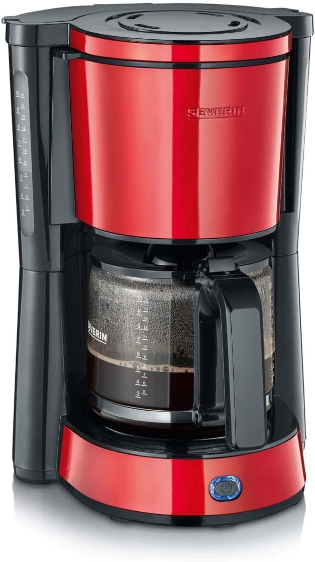 SEVERIN KA 4817 Type Coffee Machine (for Ground Filter Coffee, 10 Cups, Including Glass Jug) Red Lacquered Stainless Steel