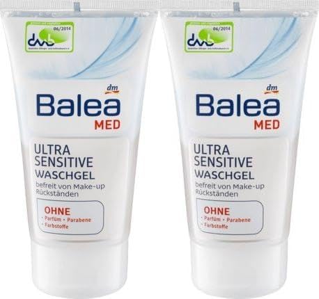 Balea Med Ultra Sensitive Wash Gel - Gentle for Cleansing Sensitive Skin, Perfume, Paraben Dye and (2 x 150 ml) + Purelife Sticker