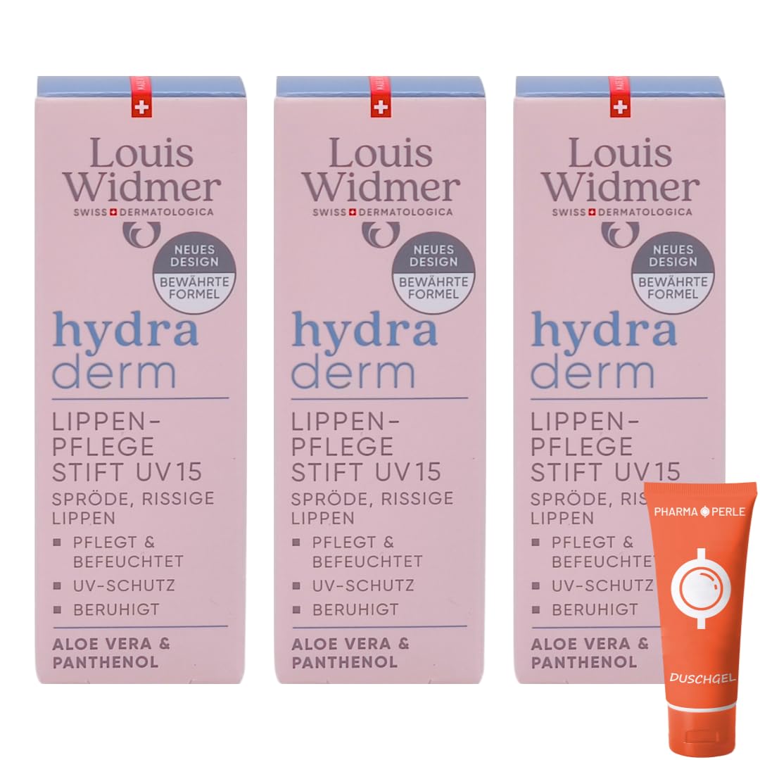 Louis Widmer Hydraderm Lip Care Pen UV 15, 3 x 4.5 ml I Soothing Care for Brittle Lips I with Aloe Vera, Panthenol & SPF 15 I Vegan, No Microplastics I Economy Set Plus Pharma Perle give-away
