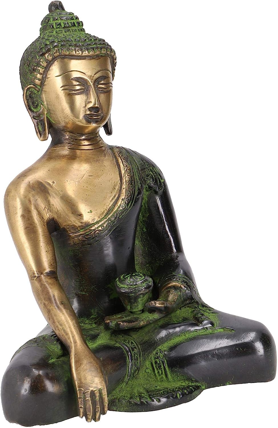GURU SHOP Bhumisparsa Mudra Brass Buddha Statue 18 cm Model 9 Green Buddha