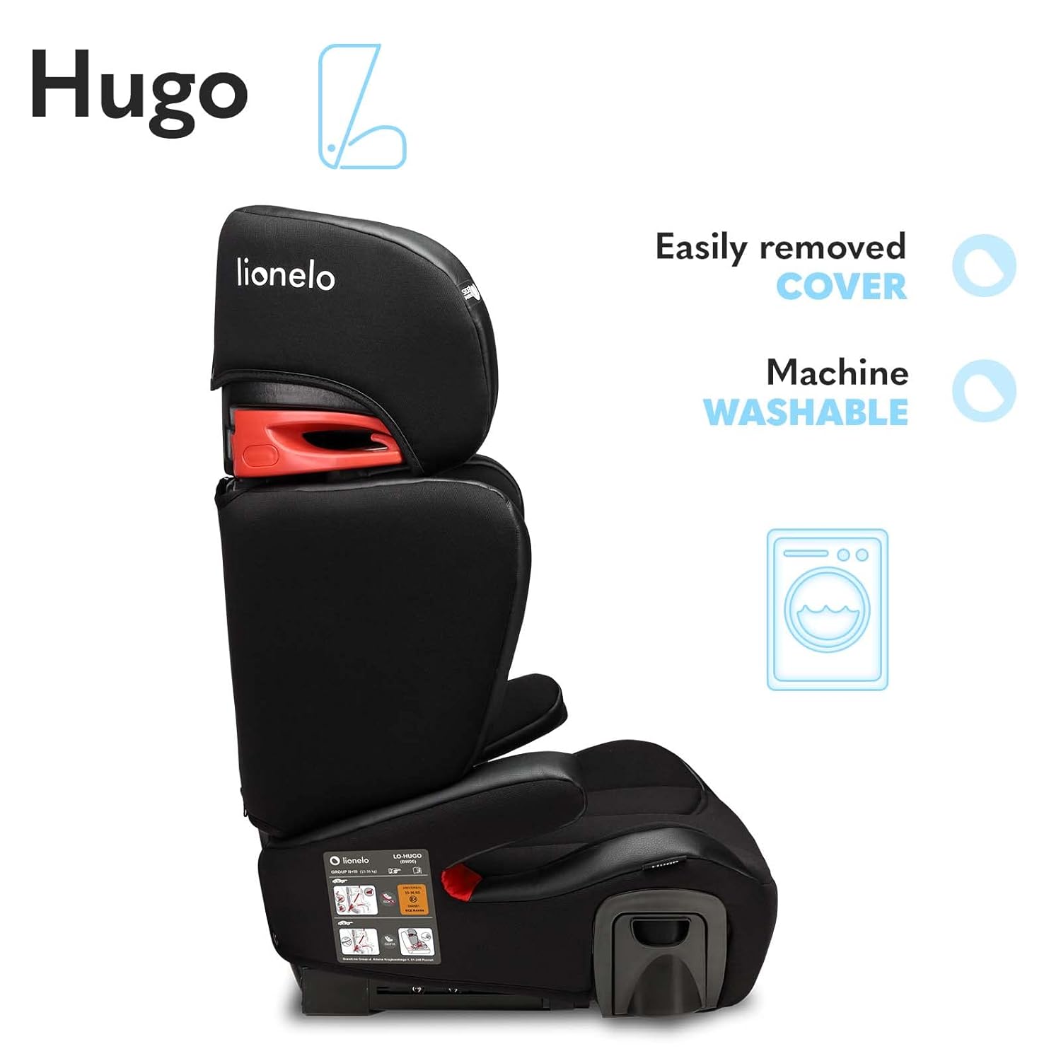 LIONELO Hugo Child Seat 15-36 kg Car Seat, Group 2 3, Isofix, Side Protection, Adjustable Headrest, Two Cup Holders, Can be Mounted with Vehicle Belts