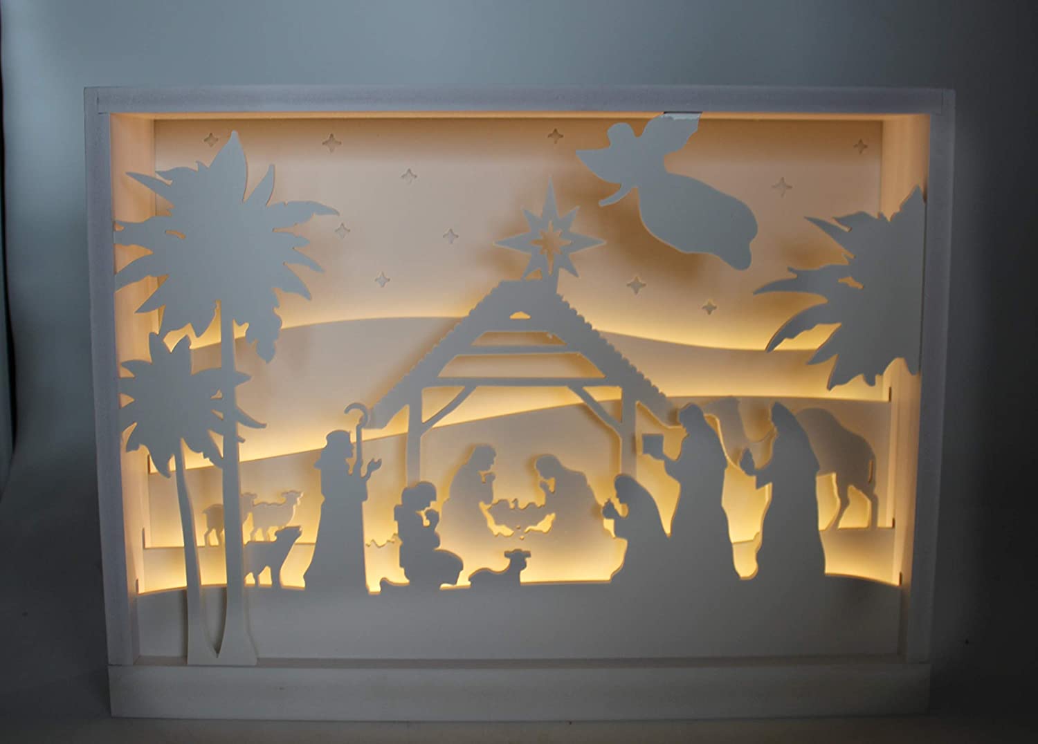 DARO DEKO 3D Nativity Scene in Frame with LED 40 x 30 cm White