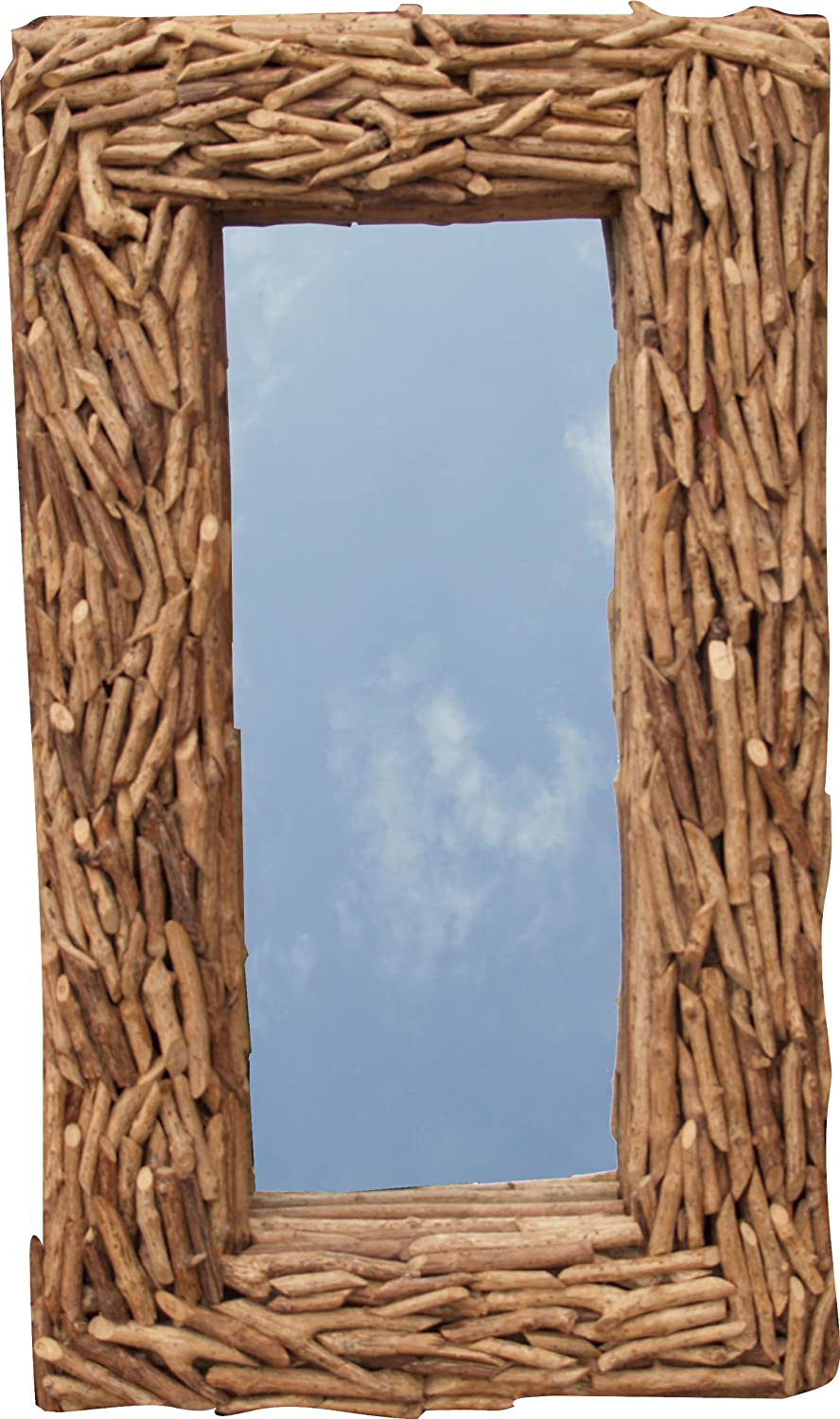GURU SHOP Driftgut Mirror, Decorative Mirror with Driftwood Pieces in Frame, 90 x 50 cm, Wall Mirror, Brown