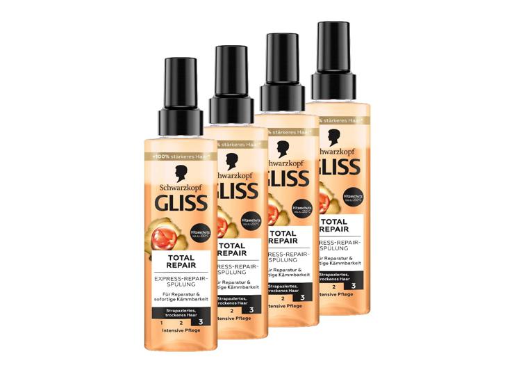 Gliss Kur Gliss Express Repair Conditioner Total Repair (4 x 200 ml), Conditioner Provides Instant Combability and Protection Against Hair Breakage, Conditioner with Heat Protection up to 230 °C