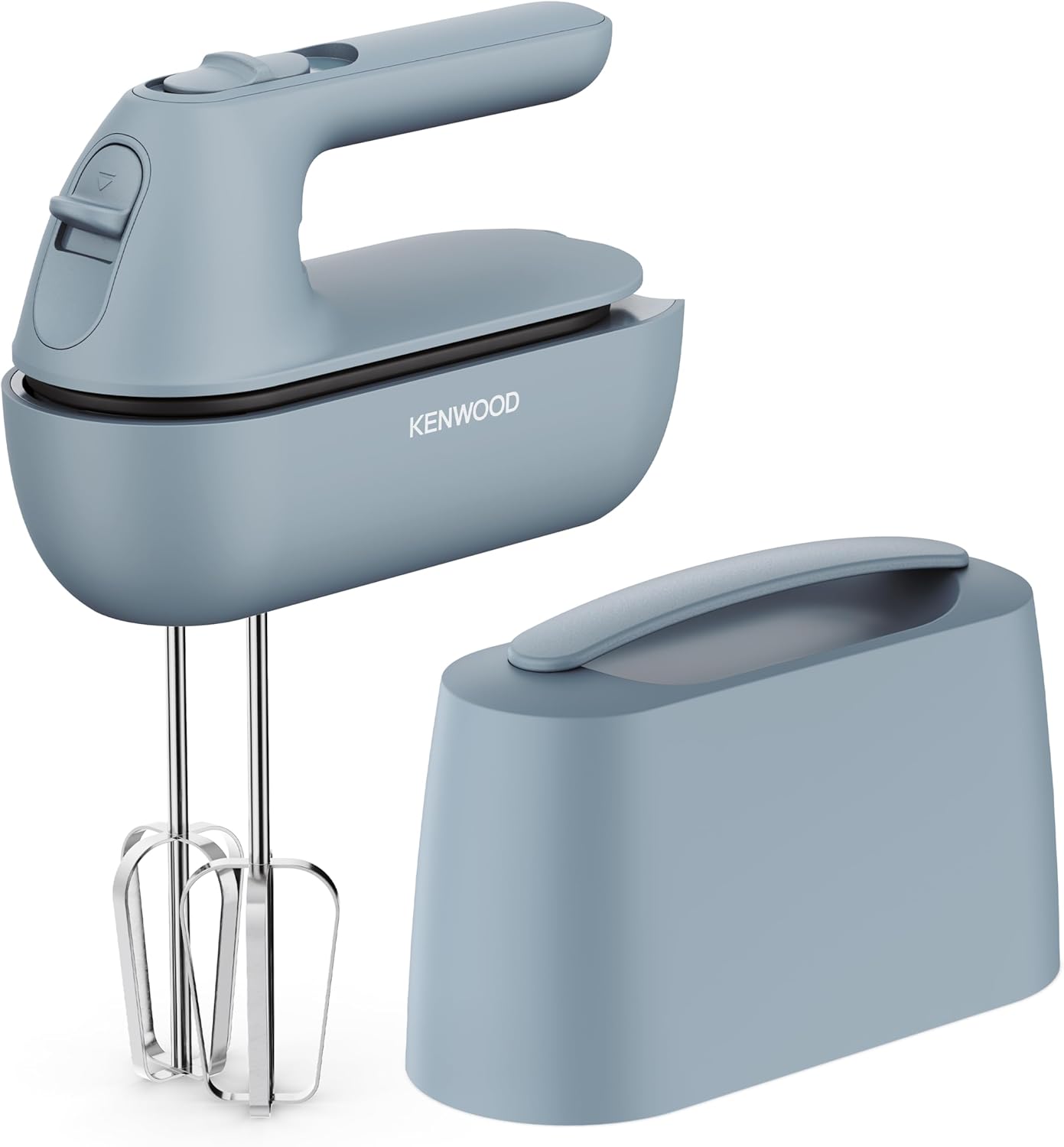 Kenwood QuickMix Go HMP40.000GY Hand Mixer Portable Thanks to Integrated Case, Includes Stainless Steel Whisk and Dough Hook, Measuring Spoon, 350 W, Grey/Blue