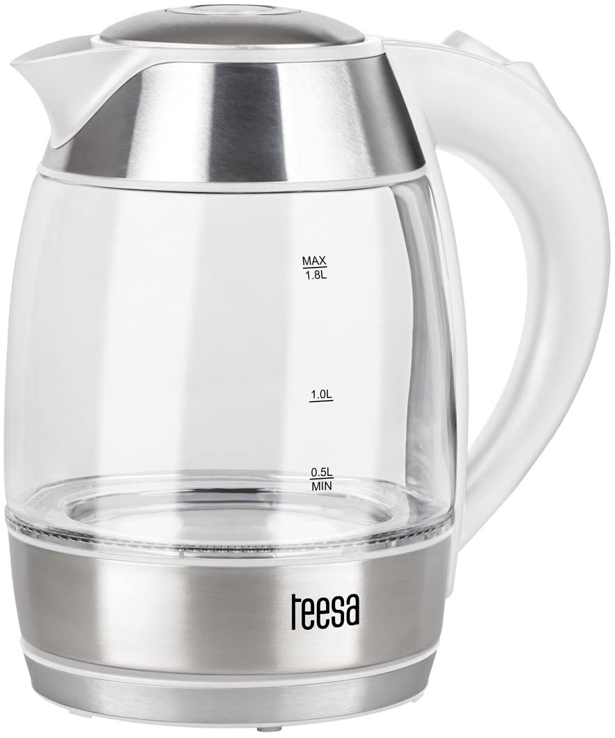 Teesa TSA1 510 W Cordless Kettle in Stainless Steel with Borosilicate Glass and Shell Elements, White
