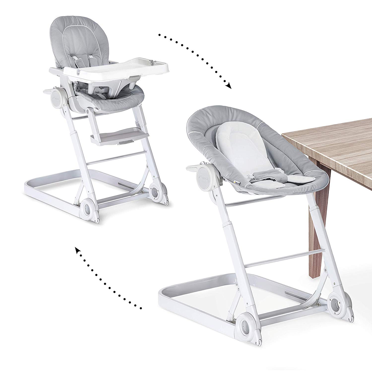 Hauck Sit\'n Care 2-in-1 Newborn Set - Newborn Attachment and Highchair from Birth / Includes Seat Reducer, Table, Wheels, Height-Adjustable, Foldable, Stretch Grey (Grey)