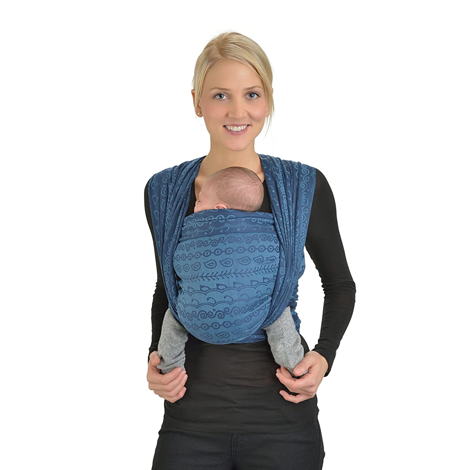 Hoppediz Baby Design Carrier Sling for Newborns from Birth with Illustrated Binding Instructions Tested for Harmful Substances 100% Cotton Darjeeling Aquamarine 5.40 m