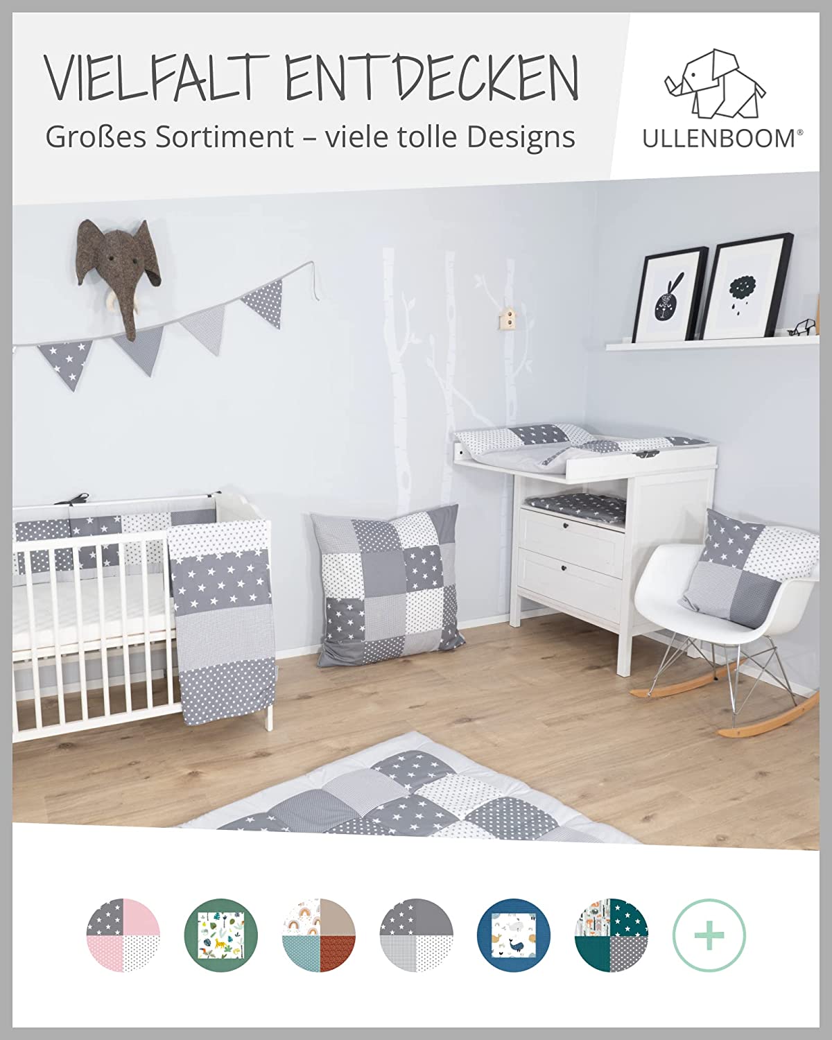 ULLENBOOM ® Baby Nest & Cuddly Nest (55 x 95 cm) Grey Stars (Made in EU) - Cotton Baby Cot Bumper, Ideal as a Travel Cot, Baby Cocoon & Cuddly Bed, Motif: Stars, Dots