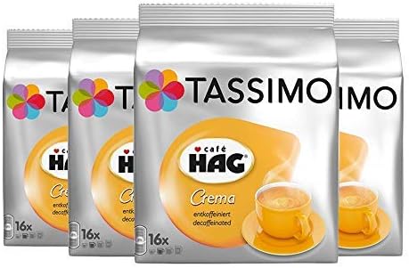 Tassimo Café HAG Crema Decaffeinated, Rainforest Alliance Certified, Pack of 4, 4 x 16 T-Discs