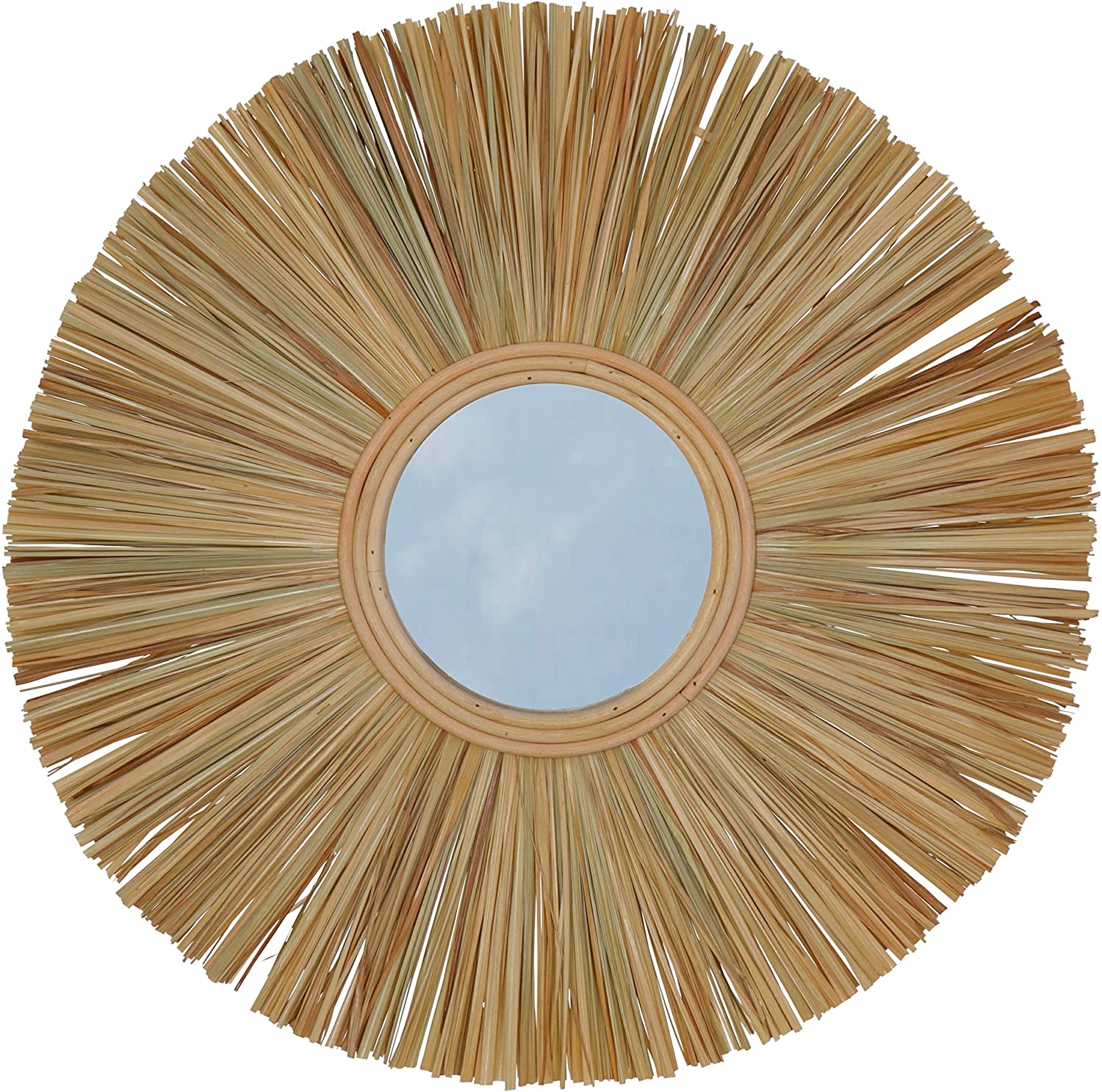 Guru-Shop Handmade Mirror-Spiral Mirror Antique White 90 X 60 Cm, Rice Stra