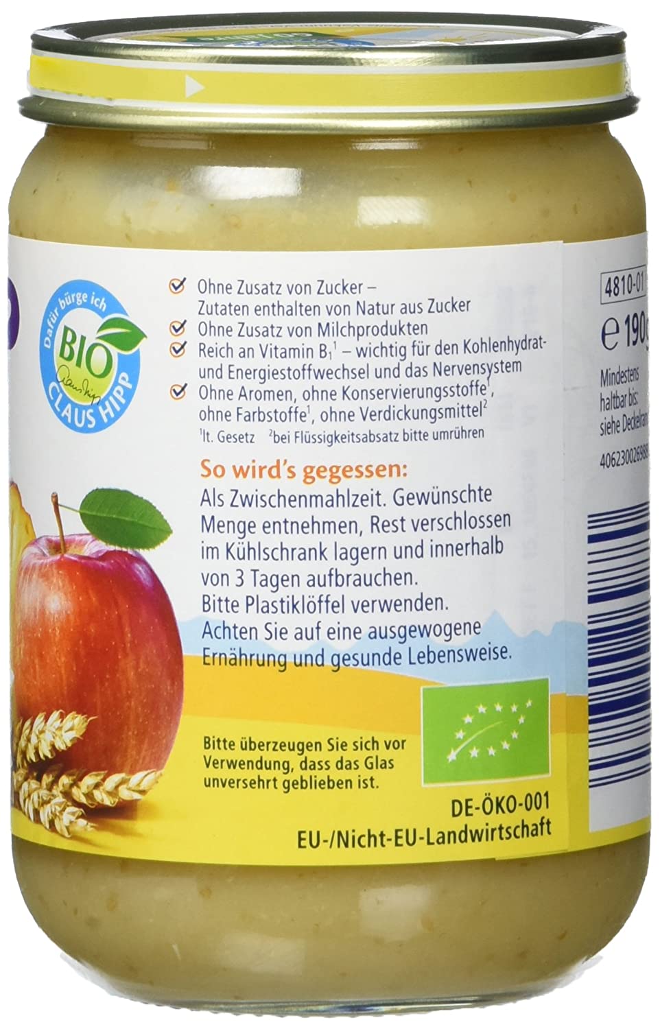 HiPP Bio Frucht & Getreide, Feines Bircher-Müesli, ohne Zuckerzusatz, 6 x 190g