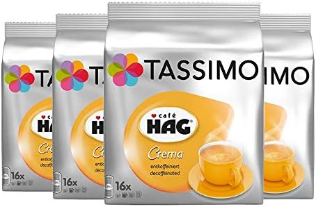 Tassimo Café HAG Crema Decaffeinated, Pack of 4, 4 x 16 T-Discs