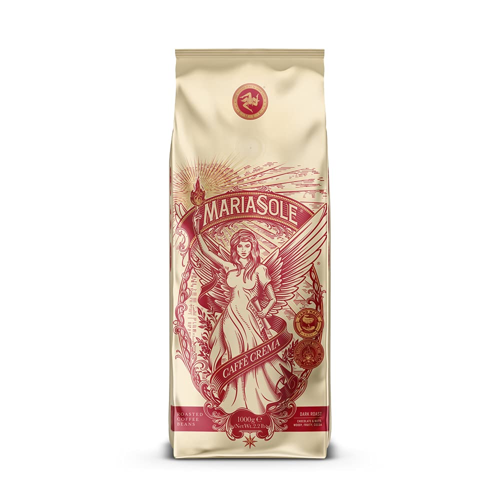 MariaSole Caffè Crema - Traditional Roasting in Sicily Over Wood Fire Handmade - Premium Coffee Beans 250 g for Fully Automatic and Portafilter