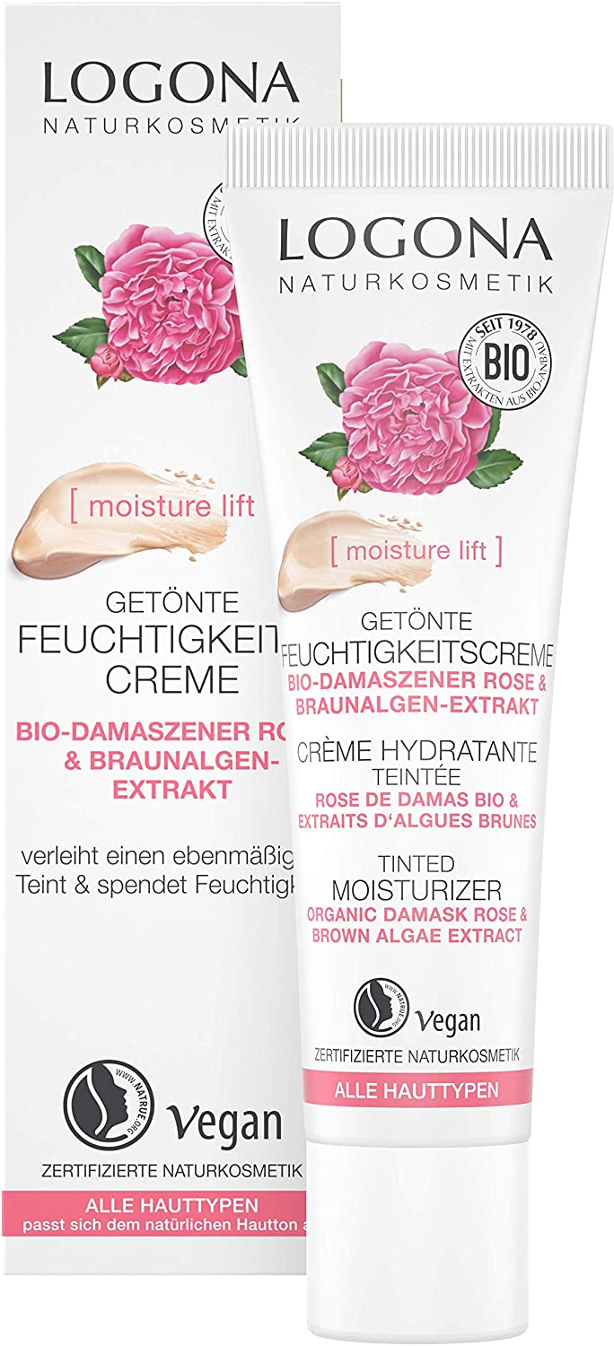 LOGONA Naturkosmetik Tinted Moisturising Cream Organic Damascus Rose & Calparian, Vegan, Skin Tone Adjustable Face Cream 30 ml