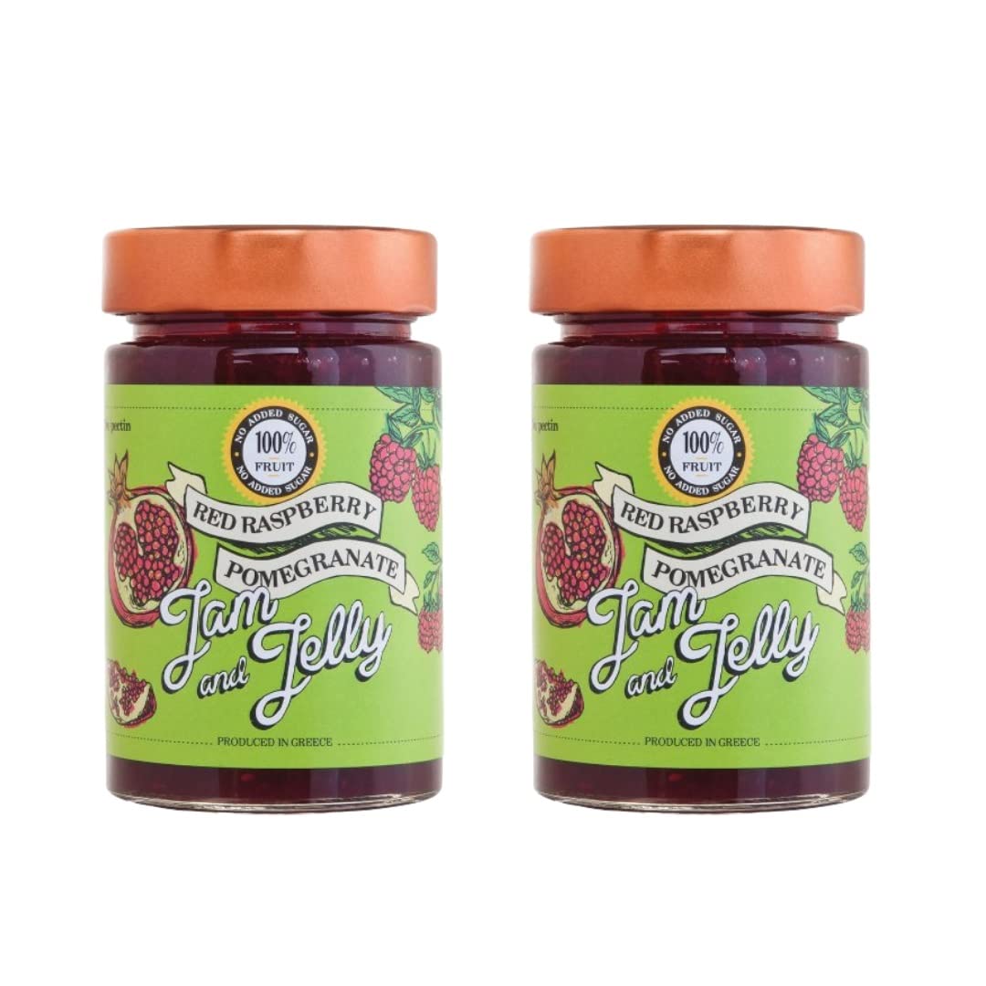 JAM & JELLY Pomegranate and Red Raspberries Jam without Added Sugar, Fruit Spread, 100% Fruit, 2 x 260 g